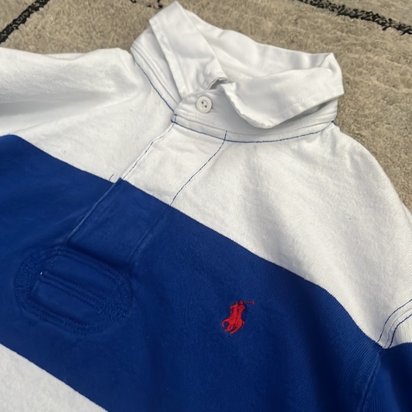 Polo dress shirt, Blue and White with red logo - Picture 3 of 5